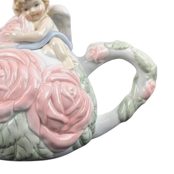 Vintage Avon Cherub Teapot: Porcelain Rose Angel Teapot - Picture 6 of 7